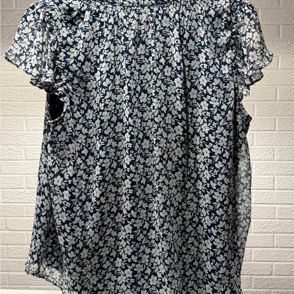 LC Lauren Conrad Blue and White Tie Front Blouse - Picture 2 of 3